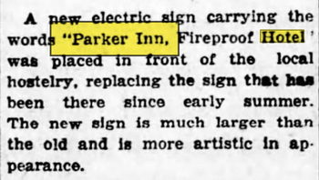 Parker Inn Hotel (Munger Place Apartments) - 1926 Article On New Sign